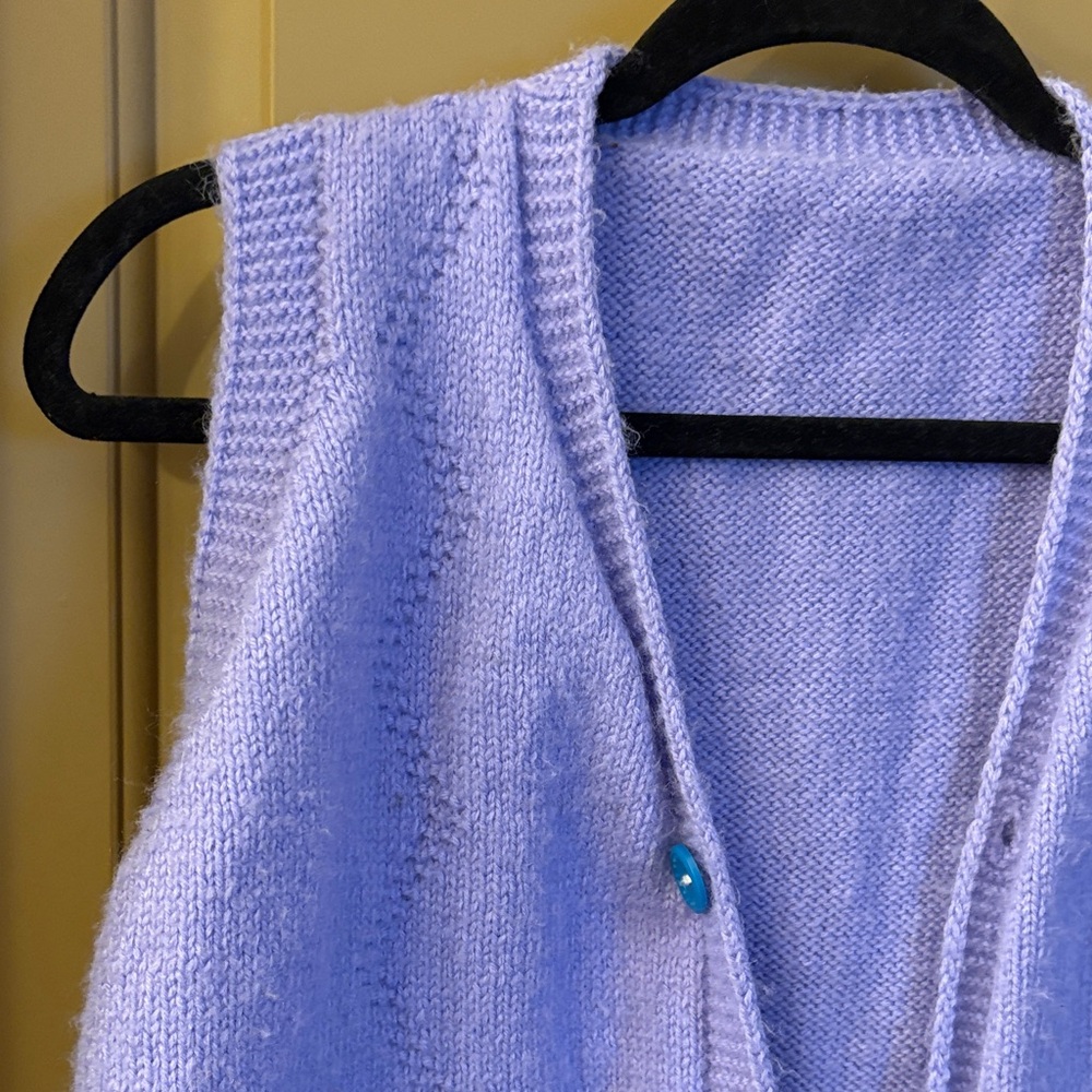 Lavender Knit Vest with Blue Buttons - Picture 3 of 7